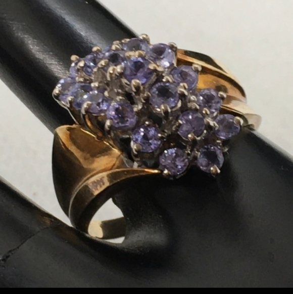 Real Vintage Tanzinite Cluster Ring 10k 1ctWeight Tanzinite Size 5 - Picture 10 of 16